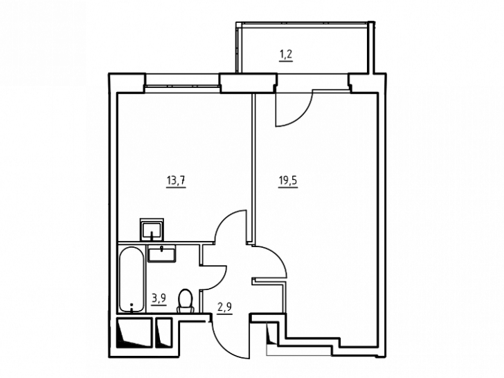 Однокомнатная квартира 41.2 м²