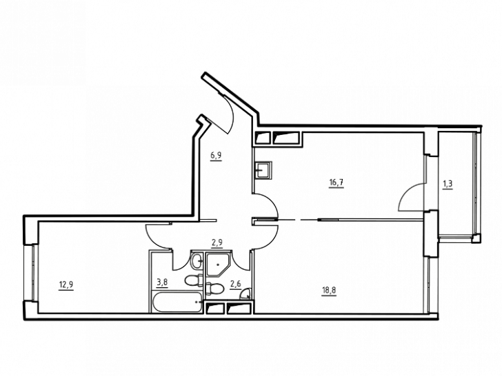 Двухкомнатная квартира 65.9 м²